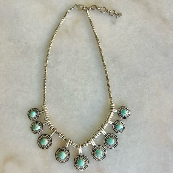 Lucky Brand Western Turquoise Silver Necklace Drop Jewel Bohemian Boho Chic - Picture 2 of 5